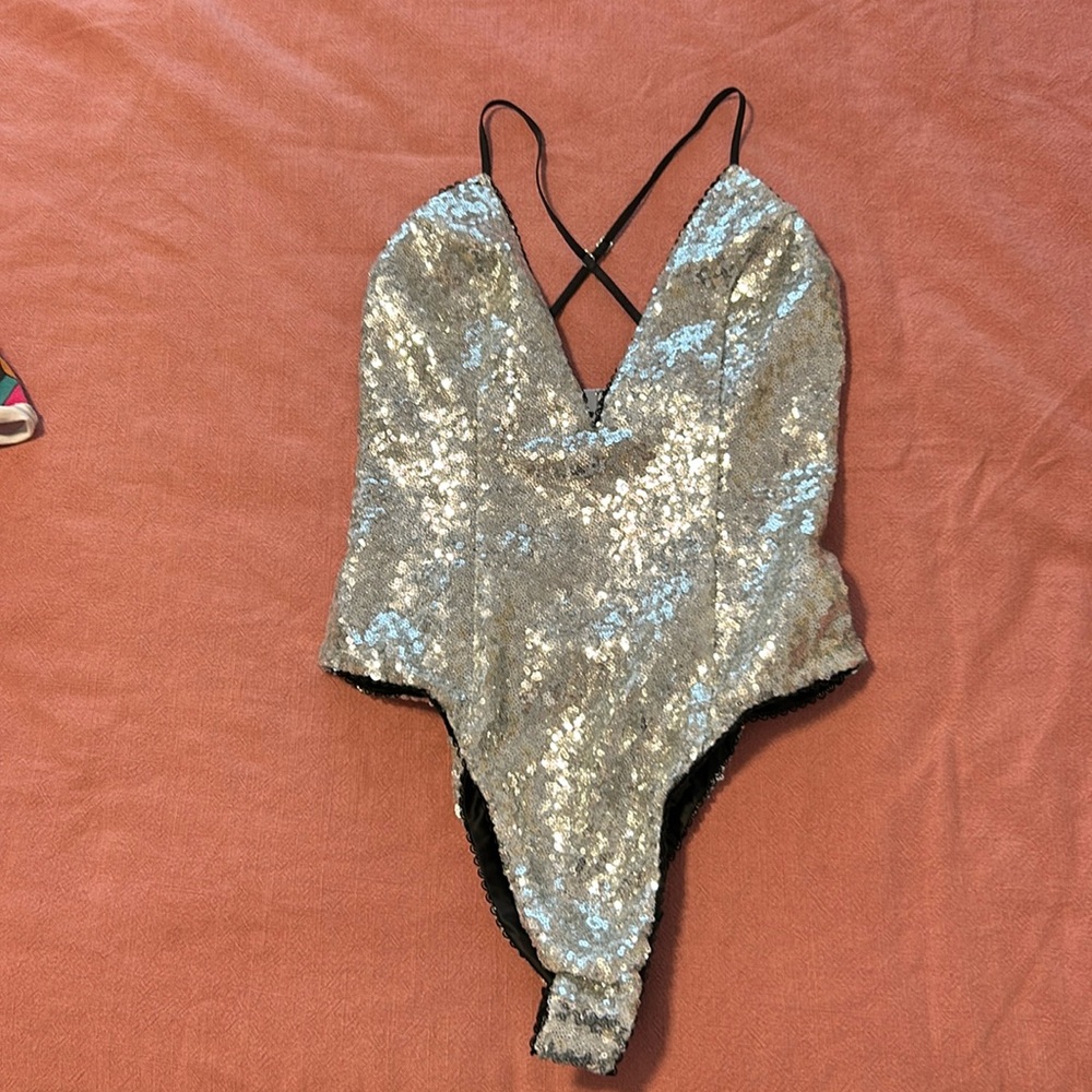Silver sequins for love and lemons bodysuit